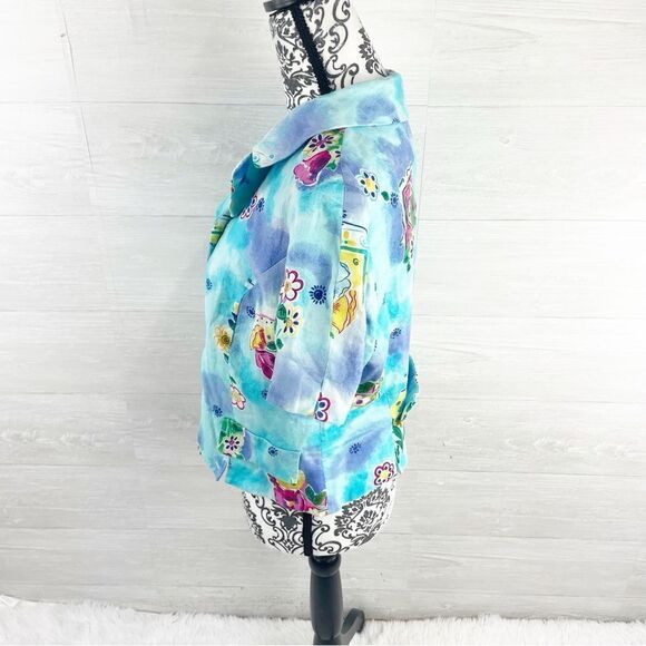 Rickie Freeman Teri Jon Vintage Floral Tie Dye Cropped Linen Blazer Jacket - Picture 5 of 6